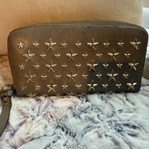 JIMMO CHOO Full Zip Long Wallet - Grey with Silver Stars - Picture 1 of 16